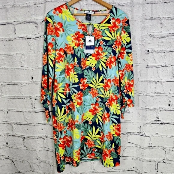Stella Parker Island Collection SPF 50 NWT L Tropical Floral Print 3/4  Sleeve